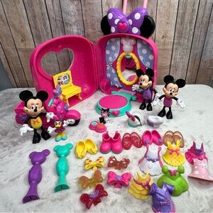 Disney Minnie Mouse Fashion On The Go Bowtique Playset Dolls Accessories 29 Pc